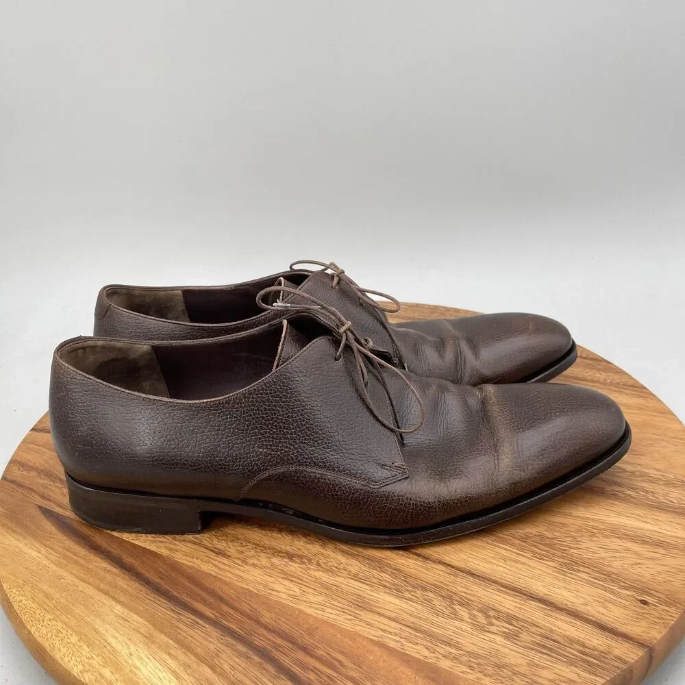 Salvatore Ferragamo Oxfords Mens Size 13 D Brown Pebble Leather Dress Shoe Italy